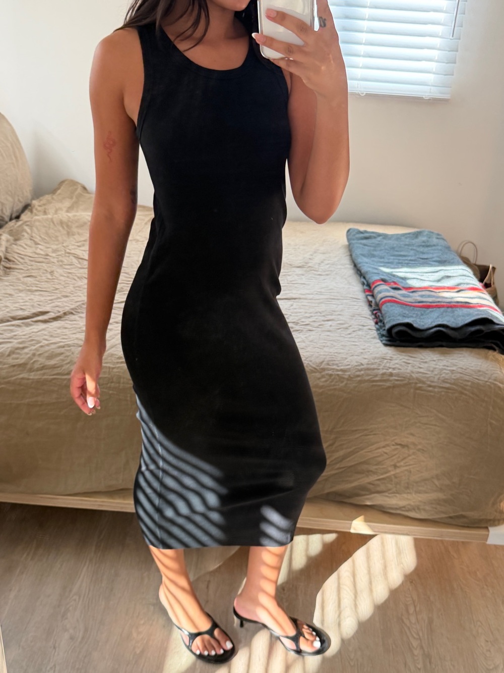 COS Black Ribbed Tank Midi Dress Size S